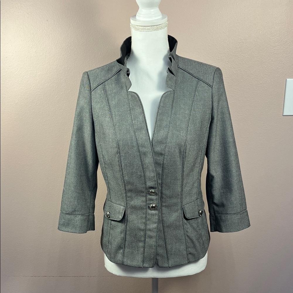 Sophisticated Black and White Herringbone Women's Blazer